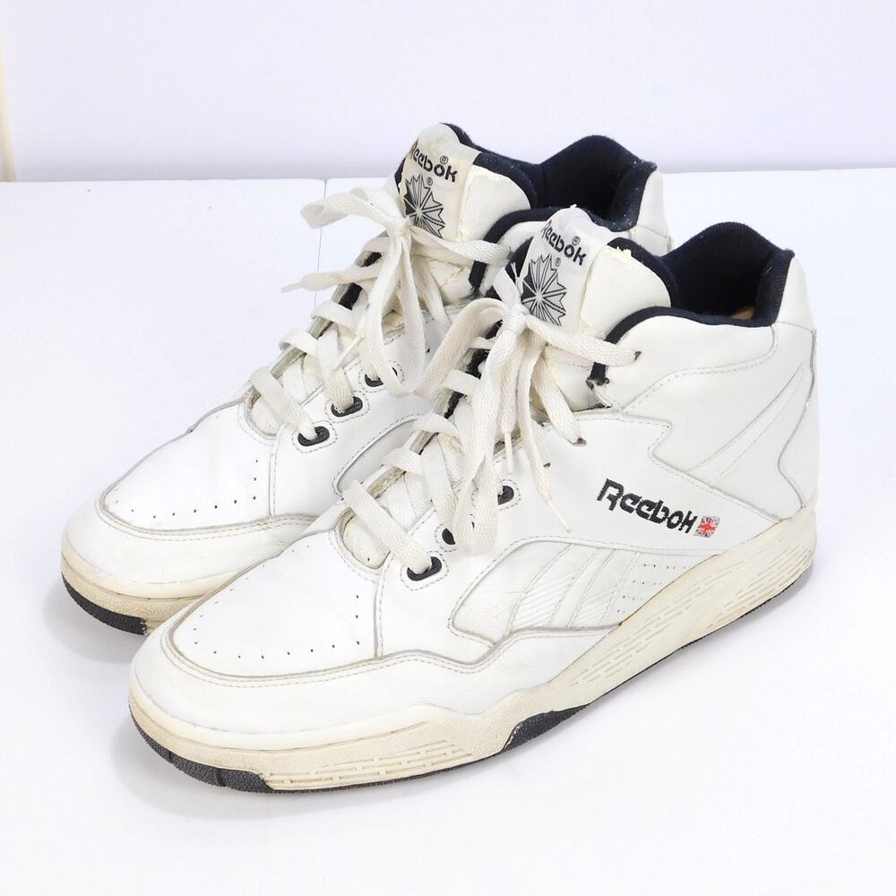 Vintage Reebok 4-R8250 White Black Mid Top Sneakers Mens Size 10 Basketball 90s